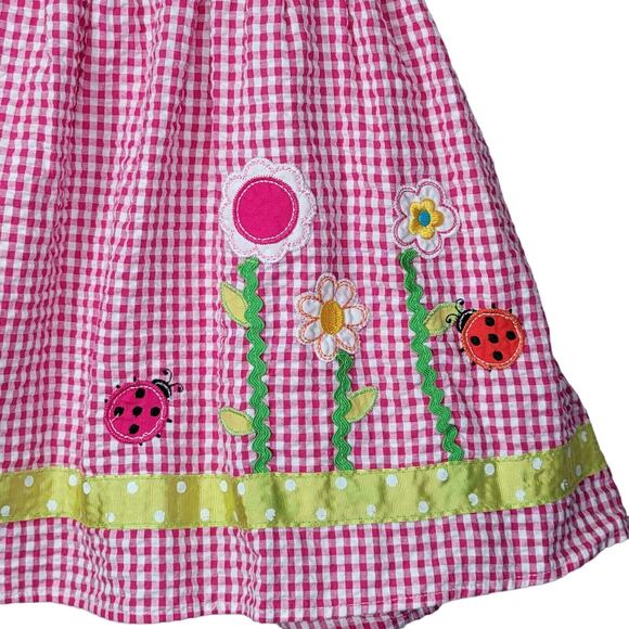 Toddler Dress 2T Seersucker Baby Togs Ladybug Flowers Pink Gingham Embroidered - Picture 3 of 8